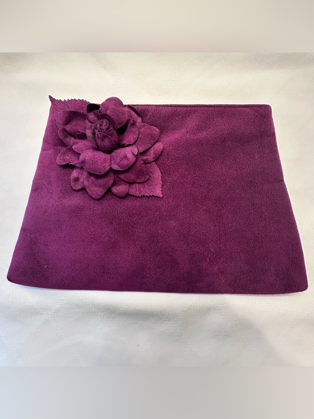 Vintage 70s REVA Ultra Suede Clutch Bag Floral Appliqué Gold Snake Chain Disco